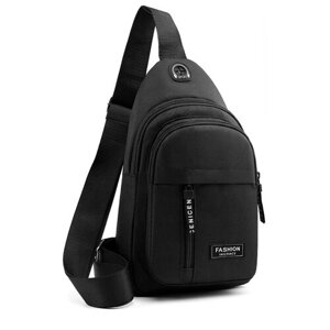 Рюкзак мужской водонепроницаемый холщовый однолямочный 30х17 см, черный