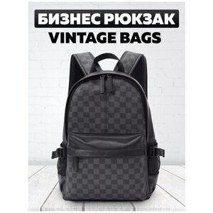Рюкзак VINTAGE BAGS (Бизнес модель, Черный с серым) кожаный мужской женский дорожный для ноутбука спортивный городской для подростков