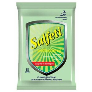 SALFETI Влажные салфетки Антибактериальные с экстрактом чайного дерева 15 шт.