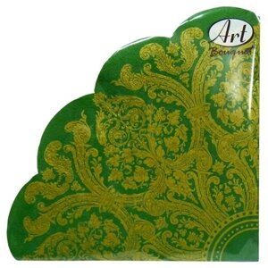 Салфетки BOUQUET Золотой орнамент на зеленом 3-слойные 32 см 24 шт круглые (2 упаковки)