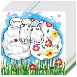 Салфетки бумажные 1 слой, 40шт. пачка, 105 шт/коробка Desna Design "Влюбленные овечки"Артикул: 4100011722)