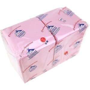 Салфетки бумажные 24х24см "Сыктывкарские", 1 слойные, 400 штук в упаковке, сырье - 100% целлюлоза, розовый, в мягкой упаковке (Россия)
