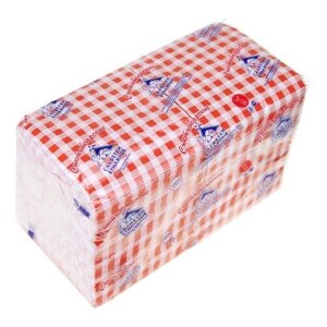 Салфетки бумажные 24х24см "Сыктывкарские", 1 слойные, 400 штук в упаковке, сырье - 100% целлюлоза, шотландтка красный, насыщенный, в мягкой упаковке (Россия)