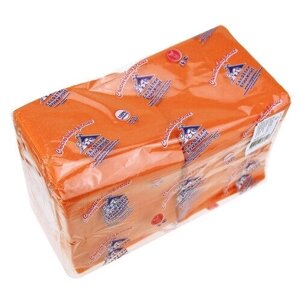 Салфетки бумажные 24х24см «Сыктывкарские», 2 слойные, 250 штук в упаковке, сырье - 100% целлюлоза, оранжевый, насыщенный, в мягкой упаковке (Россия)