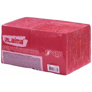 Салфетки бумажные 400 шт, 24х24 см, "Big Pack", красные, 100% целлюлоза, LAIMA, 114727
