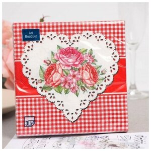 Салфетки бумажные "Art Bouquet" Сердце и розы, 3 слоя,33x33, 20 листов