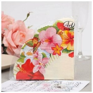 Салфетки бумажные "Art Bouquet" Тропические цветы, 3 слоя, 12 листов, d 32