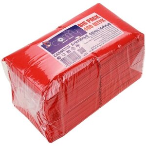 Салфетки бумажные "БигПак" 24х24см, 400шт в упаковке, целлюлоза 100%интенсив, красный, Comfy (Россия)