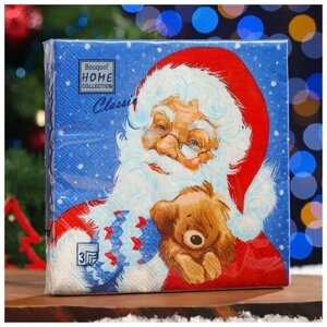 Салфетки бумажные Classic "Дед Мороз и щенок", 3 слоя,33x33, 20 листов