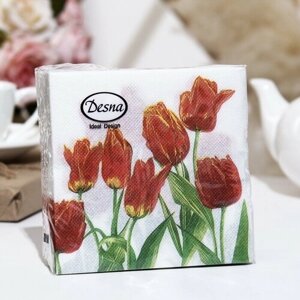 Салфетки бумажные Desna Design "Тюльпаны, Красная Леди",1 слоя,24x24,40 листов 9526426