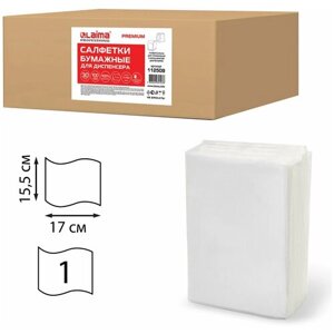 Салфетки бумажные для диспенсера, LAIMA (N2) PREMIUM, 1-слойные, комплект 30 пачек по 100 шт, 17x15,5 см, белые, 112509