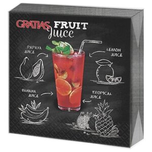 Салфетки бумажные Gratias Fruit Juice , трехслойные, 24х24 см, разноцветные 20 шт