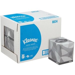 Салфетки бумажные косметические для лица Kleenex / Клинекс 8834 в кубе, 12 шт.
