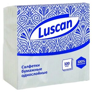 Салфетки бумажные Luscan 1 слой, 24х24 белые 100шт/уп, 4 уп