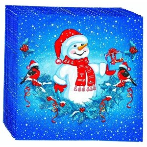 Салфетки бумажные новогодние " Снеговик" , декупаж, 20 листов, 33 х 33 см, 3 слоя