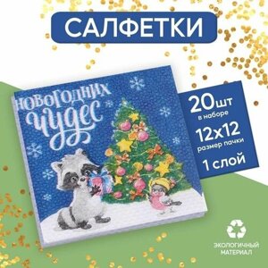 Салфетки бумажные Новогодних чудес, однослойные, 24х24 см, набор 20 шт.