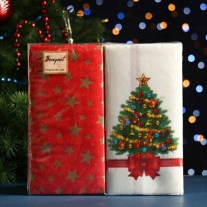 Салфетки бумажные Новогодняя ель Mix c красным, 2 слоя, 20 листов