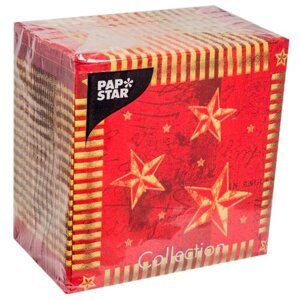 Салфетки бумажные PAPSTAR красная звездное 33х33 см 3-слойные 100 шт