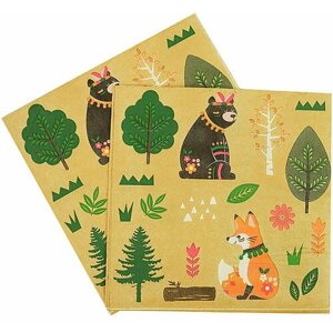 Салфетки бумажные Riota Лесные животные-индейцы, Бохо, 33 см, 12 шт.