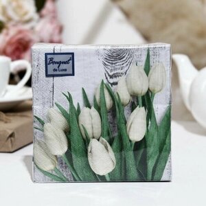 Салфетки бумажные RondoБелые тюльпаны, 24x24, 3 слоя, 12 листов