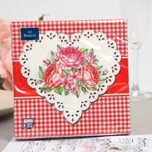 Салфетки бумажные Сердце и розы, 3 слоя,33x33, 20 листов