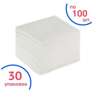 Салфетки бумажные столовые одноразовые, 24х24 см, 30 упаковок по 100 шт, однослойные, белые