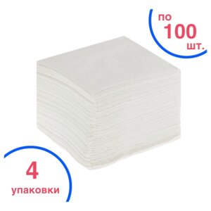 Салфетки бумажные столовые одноразовые, 4 упаковки по 100 шт, однослойные, белые, 24 х 24 см