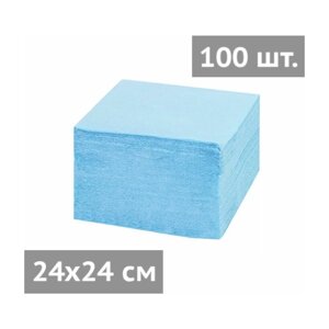 Салфетки бумажные столовые одноразовые, упаковка 100 шт, однослойные, голубые, 24 х 24 см