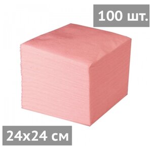 Салфетки бумажные столовые одноразовые, упаковка 100 шт, однослойные, розовые, 24 х 24 см