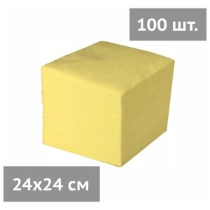 Салфетки бумажные столовые одноразовые, упаковка 100 шт, однослойные, желтые, 24 х 24 см