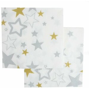 Салфетки бумажные, Сверкающие звезды, Белый, 33*33 см, 20 шт.