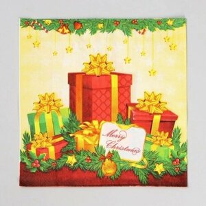 Салфетки бумажные ТероПром 7675169 «Новогодние подарки», набор, 20 шт, 33 33 см