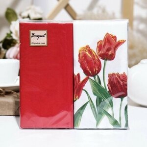 Салфетки бумажные ТероПром 9526314 Bouquet de Luxe "Тюльпаны Красная леди"с красным, 2 слоя,33x33, 20 листов