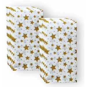 Салфетки бумажные , Золотые звезды на белом, декоративные / сервировочные / новогодние, 2 упаковки по 10 листов, двухслойные