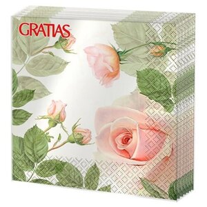 Салфетки Gratias Трехслойные Утренняя роза, 20 листов, 1 пачка