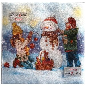 Салфетки New Line FRESCO Снеговик и дети, 20 листов, 1 пачка, бесцветный