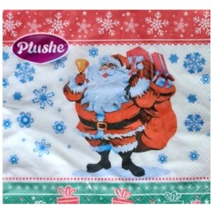 Салфетки Plushe 33x33 Дед Мороз с подарками, 3 слоя 18 листов