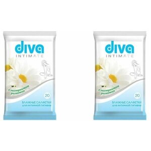 Салфетки влажные Diva для интимной гигиены, с экстрактом ромашки, 2 упаковки по 20 шт /