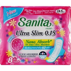 Sanita Dry & Fit Ultra Slim 0.15 cm Гигиенические прокладки супервпитывающие ультратонкие 24,5 см 8 шт 5 капель