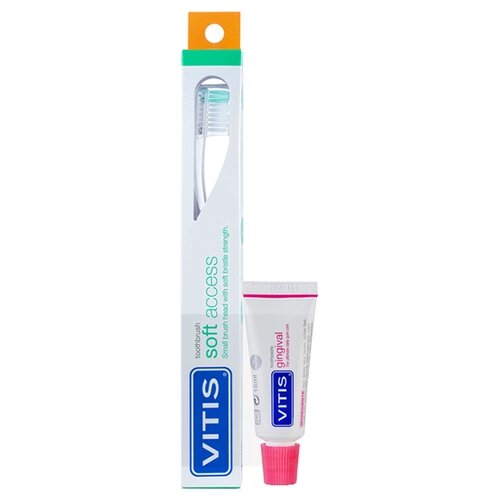 Щётка зубная в твердой упаковке Vitis Soft/souple Access + Зубная паста Vitis Gingival 15 мл
