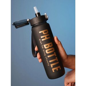 Шейкер спортивный с трубкой 1000 мл, бутылка для питья воды 1 литр, черный