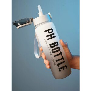 Шейкер спортивный с трубкой 1000 мл, бутылка для питья воды 1 литр, серый