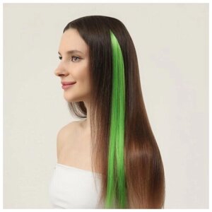 Шиньон, Локон накладной, прямой волос, на заколке, 50 см, 5 гр, цвет зелёный, 3 шт.