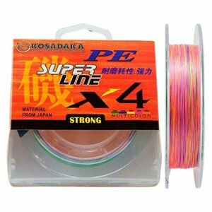 Шнур плетен. Kosadaka "SUPER LINE PE X4" 150м, цв. multicolor; 0.18мм; 10.1кг