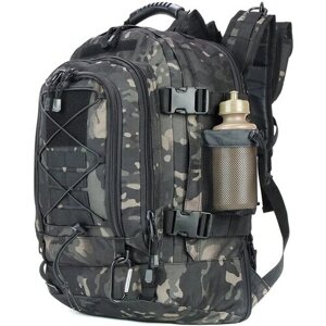 Штурмовой тактический военный рюкзак 60 литров с ситемой молле из водонепроницаемой ткани цвет мультикам черный