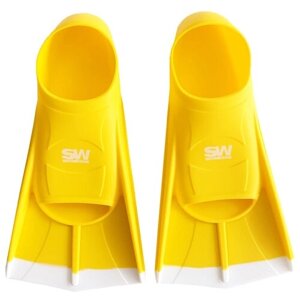 Силиконовые короткие ласты для плавания / бассейна SwimRoom "Short Fins", Размер 36-38, Цвет желтый с белым
