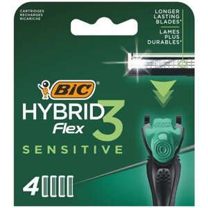 Сменные кассеты для бритья 3 лезвий BIC Hybrid 3 Flex Sensitive сменные лезвия для мужской бритвы набор 4 шт