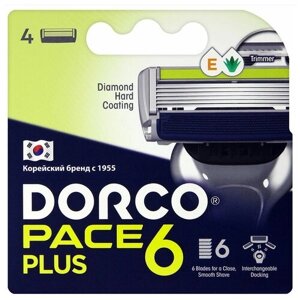Сменные кассеты для бритья Dorco Pace 6 Plus, 6 лезвий + лезвие-триммер, увлажняющая полоска, 4 шт.