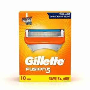 Сменные кассеты для бритья Gillette Fusion5 10 шт. с 5 лезвиями и точным триммером для труднодоступных мест