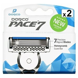 Сменные кассеты Dorco PACE7 (2 кассеты), 7-лезвийные, увл. полоса, крепление PACE